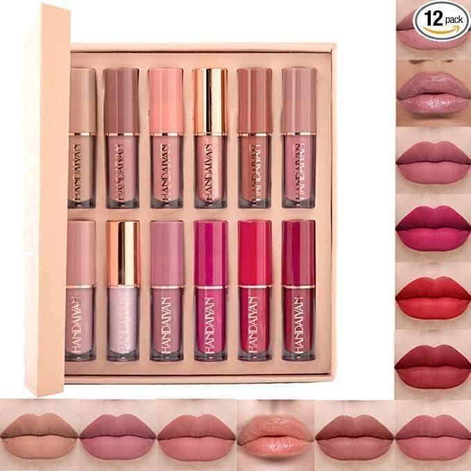 Velvet Matte Liquid Lipstick 12Pcs set with a variety of shades in a stylish packaging