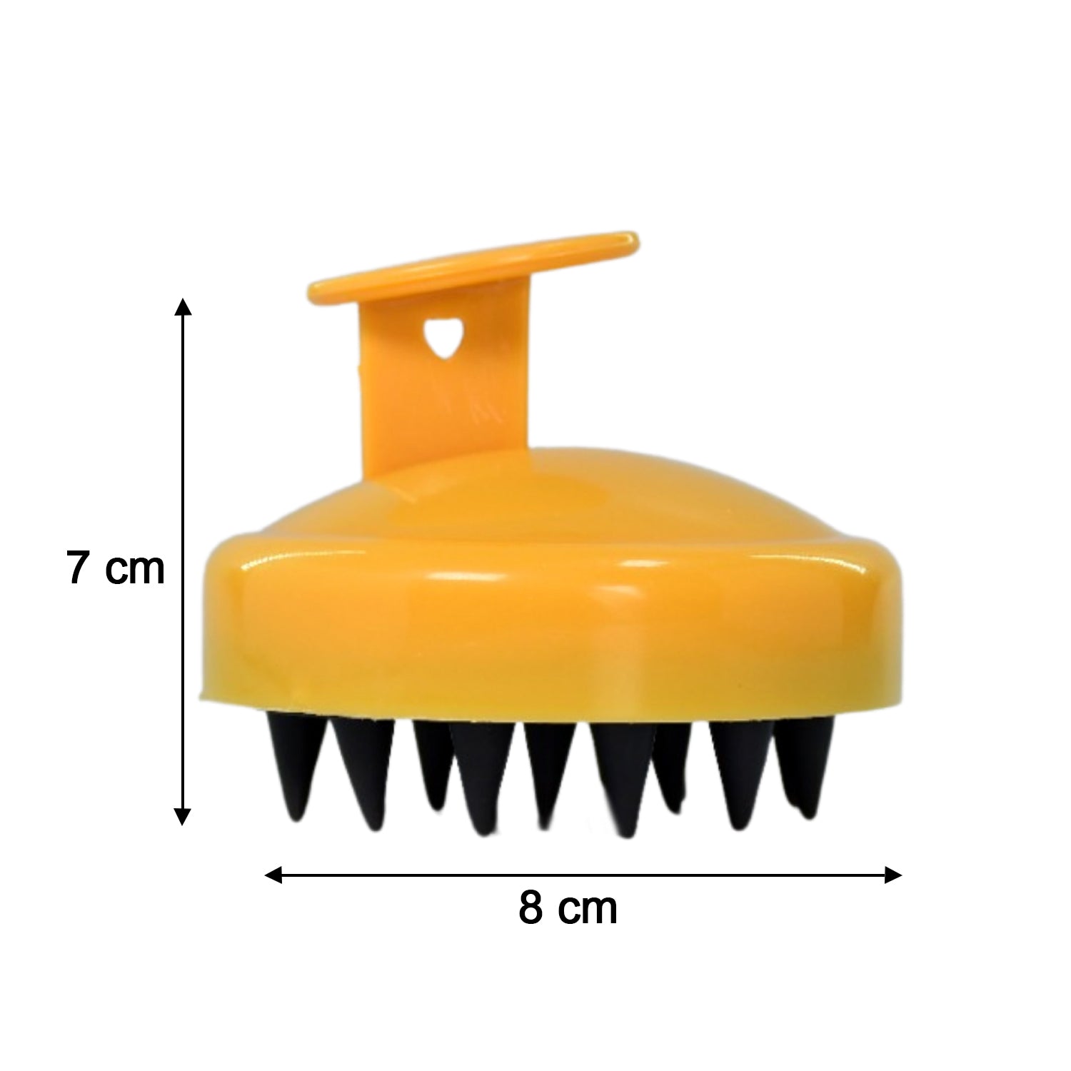 Handheld scalp massager in yellow with soft bristles for soothing baby scalp care