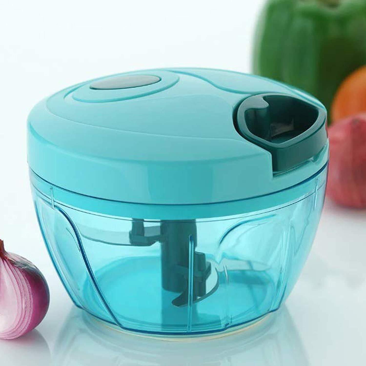 Superior eMart handheld vegetable chopper in teal with easy-pull design for efficient food preparation