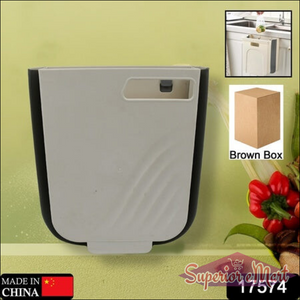 Hanging trash can for kitchen cabinet in gray color, perfect for space-saving waste management.