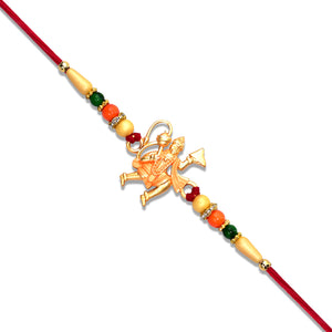 Hanumaan Ji Holding Dronagiri Mountain Rakhi with colorful beads on red thread from Superior eMart
