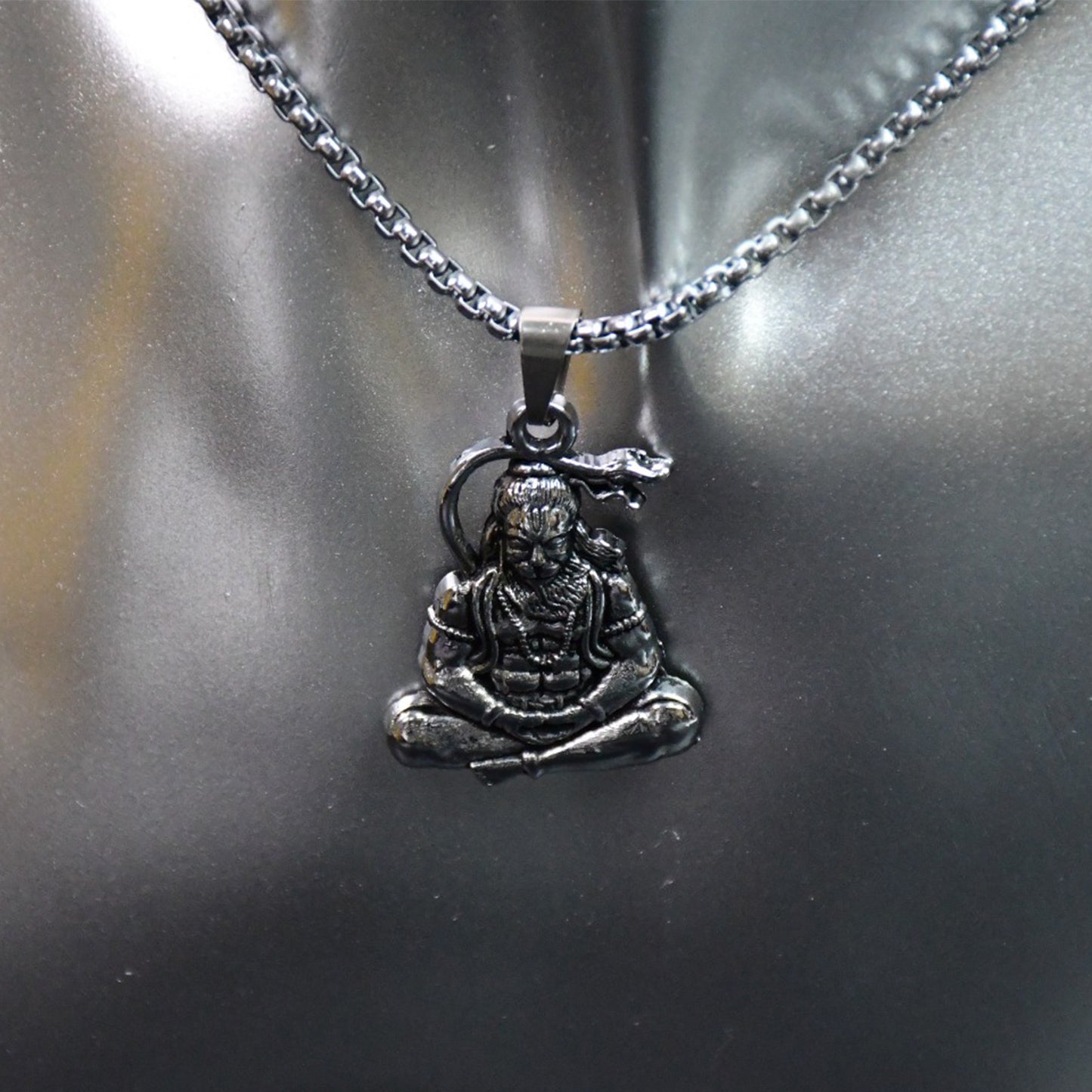 Hanuman Ji pendant necklace with intricate detailing on a silver chain for spiritual enthusiasts