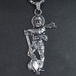 Hanuman ji pendant with gada in silver finish, showcasing detailed craftsmanship and design