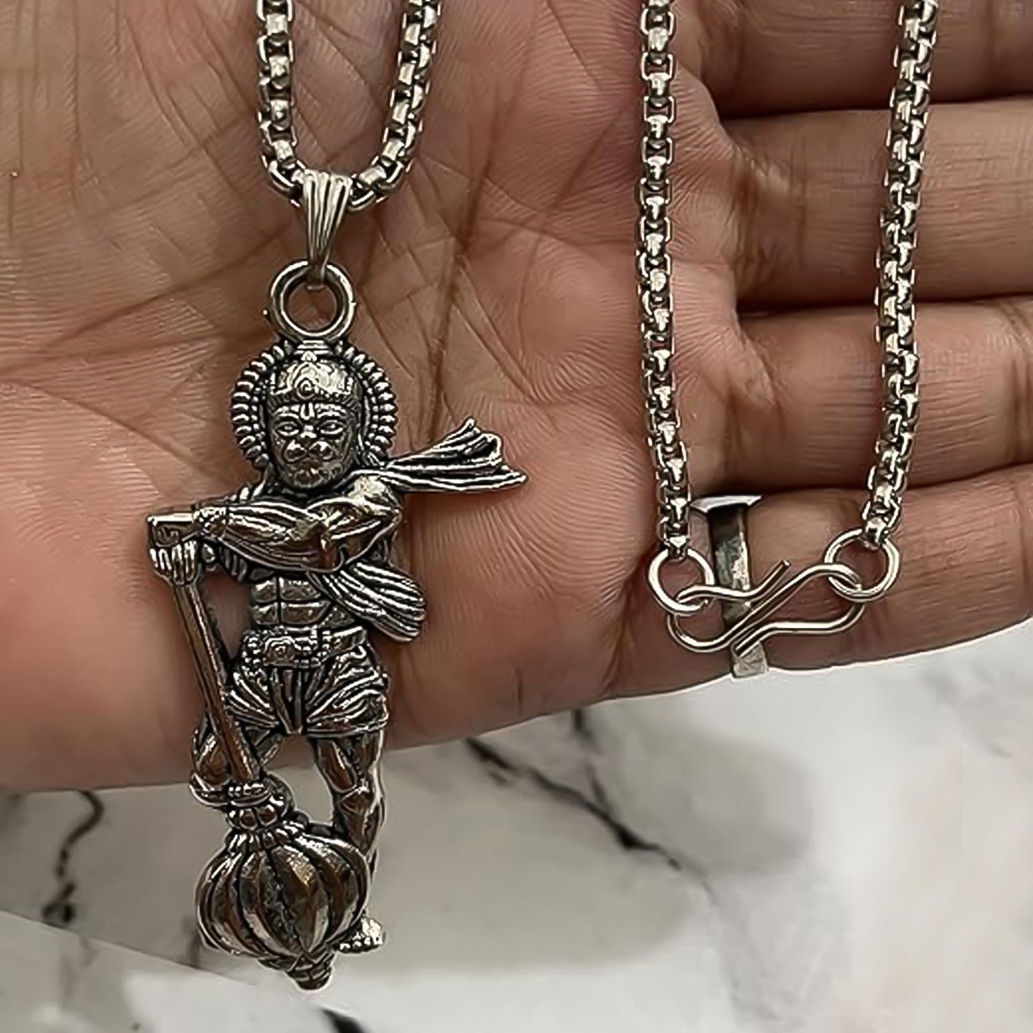 Superior eMart Hanuman ji pendant with gada on a silver chain for spiritual jewelry enthusiasts
