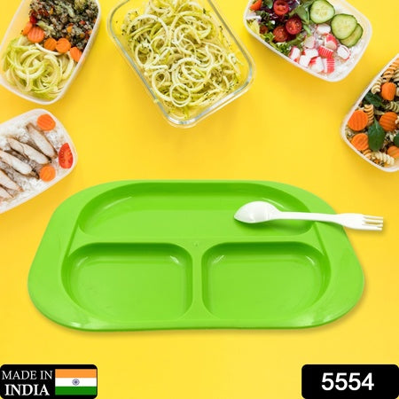 Food Plates / Biodegradable 3 Compartment Square Plate With Spoon for Food Snacks / Nuts / Desserts Plates for Kids, Reusable Plates for Outdoor, Camping, BPA-free (1 Pc)