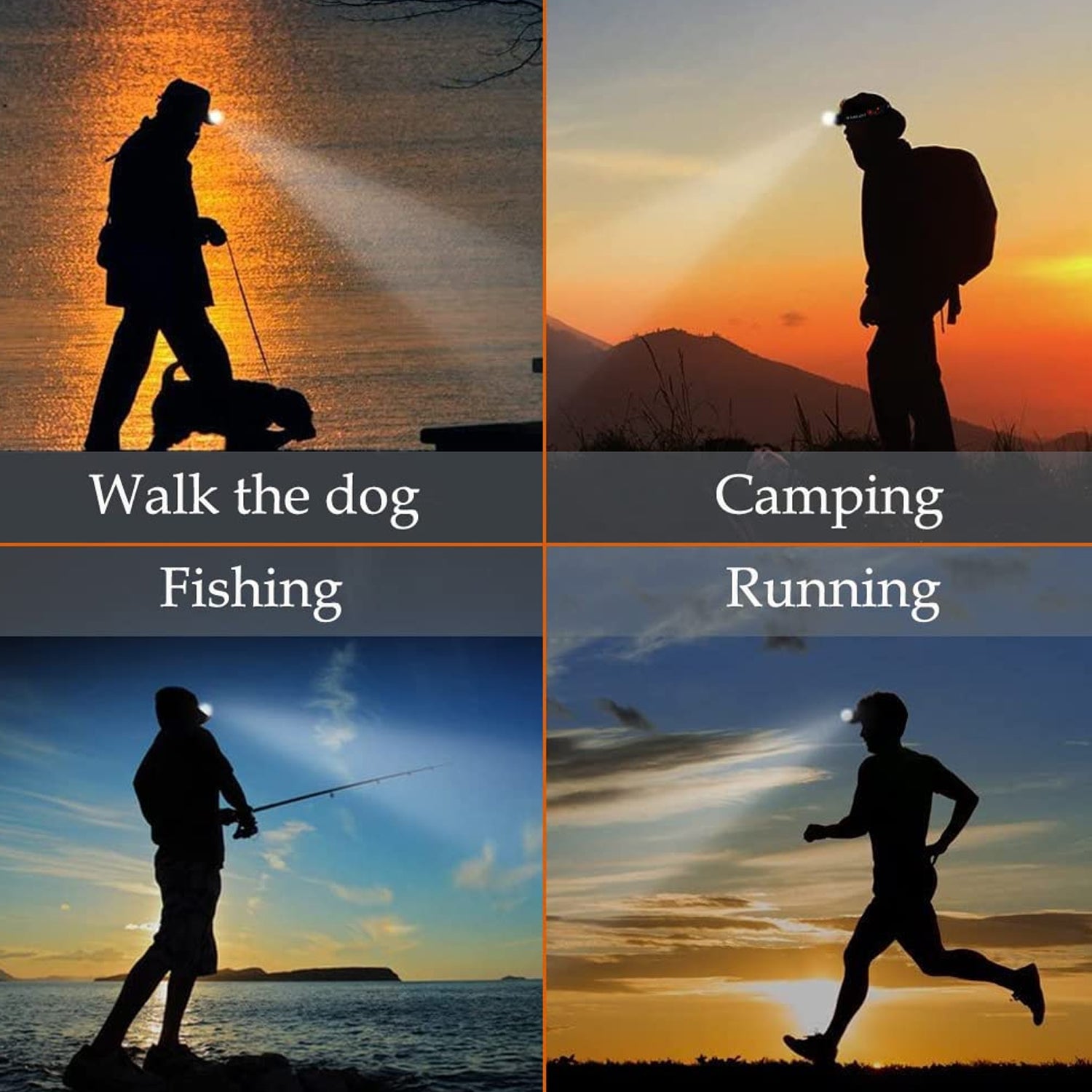Versatile Head-mounted Flashlight ideal for walking dogs, camping, fishing, and running activities