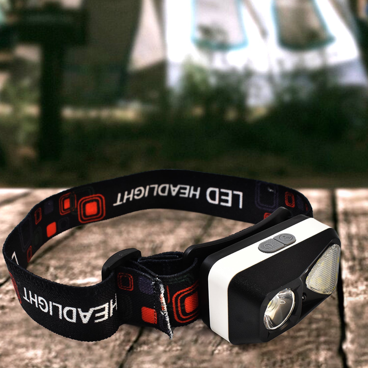 Superior eMart Head-mounted Flashlight with adjustable strap, perfect for camping and outdoor activities