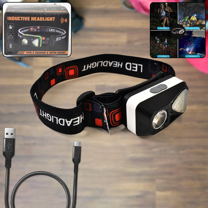 Superior eMart Head-mounted Flashlight with adjustable strap and USB-C charging for hands-free illumination