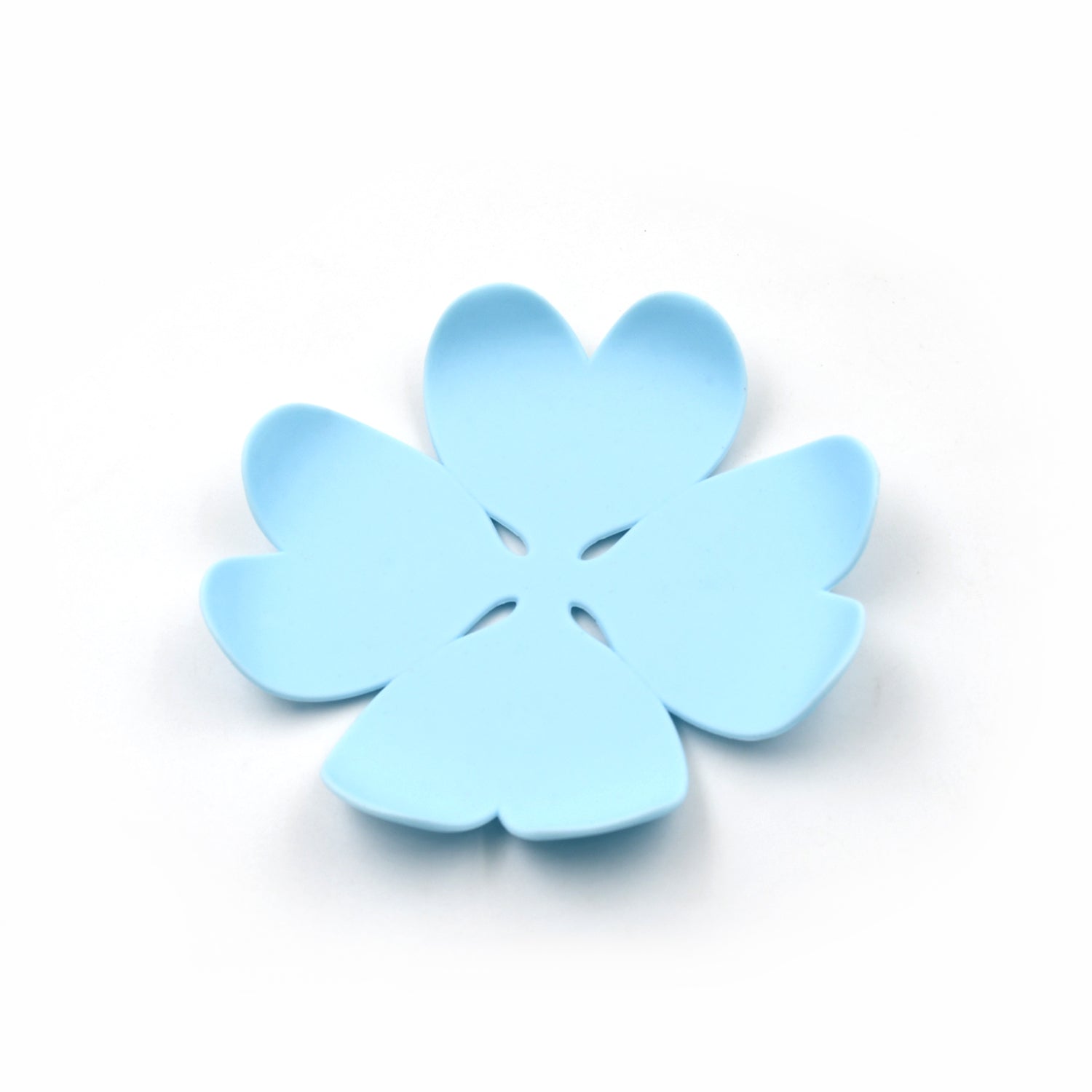Flower-shaped blue silicone heat resistant coasters set for protecting surfaces