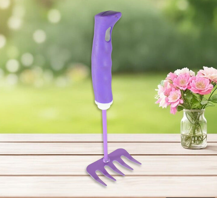 Purple heavy duty garden tools hand cultivator with a comfortable grip for easy planting and weeding