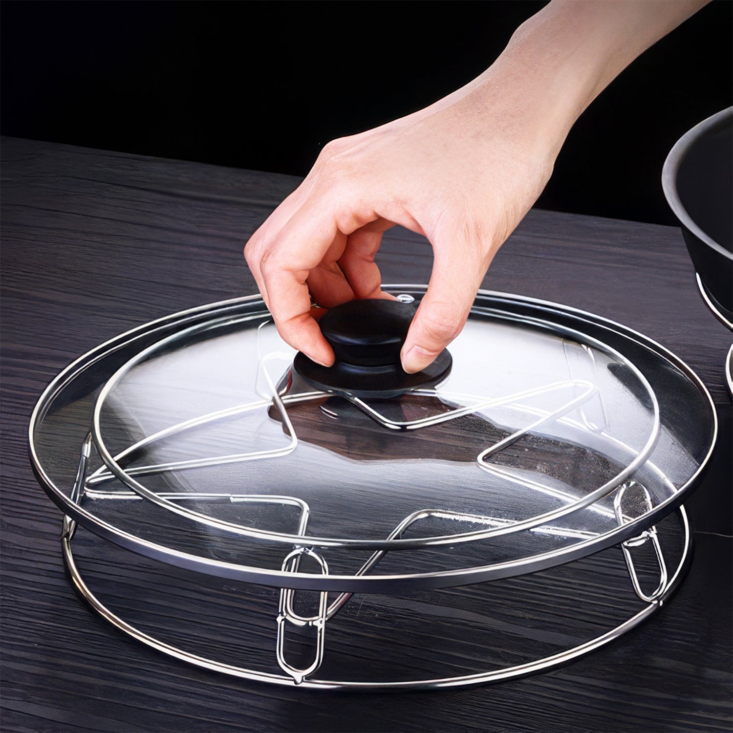 Heavy duty stainless steel gas stove stand with a glass lid and sturdy base for enhanced cooking stability