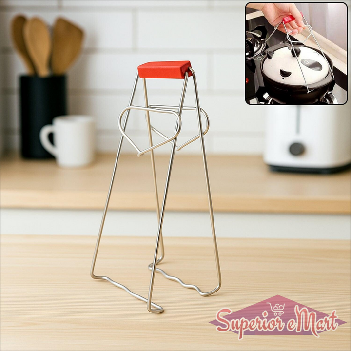 Stainless steel dish gripper tongs for safe lifting of hot pots and dishes in the kitchen