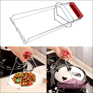 Stainless steel dish gripper tongs for safe and easy handling of hot dishes in the kitchen