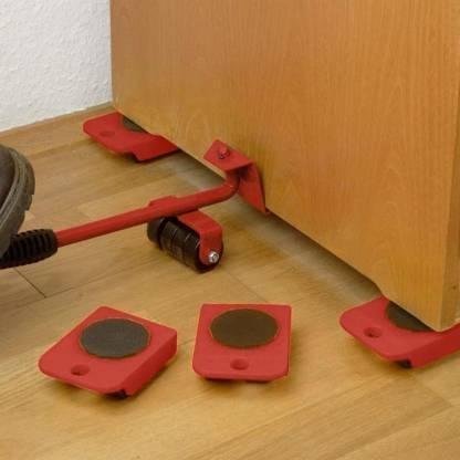 Heavy furniture lifter kit with red sliders and lever for easy moving of large furniture