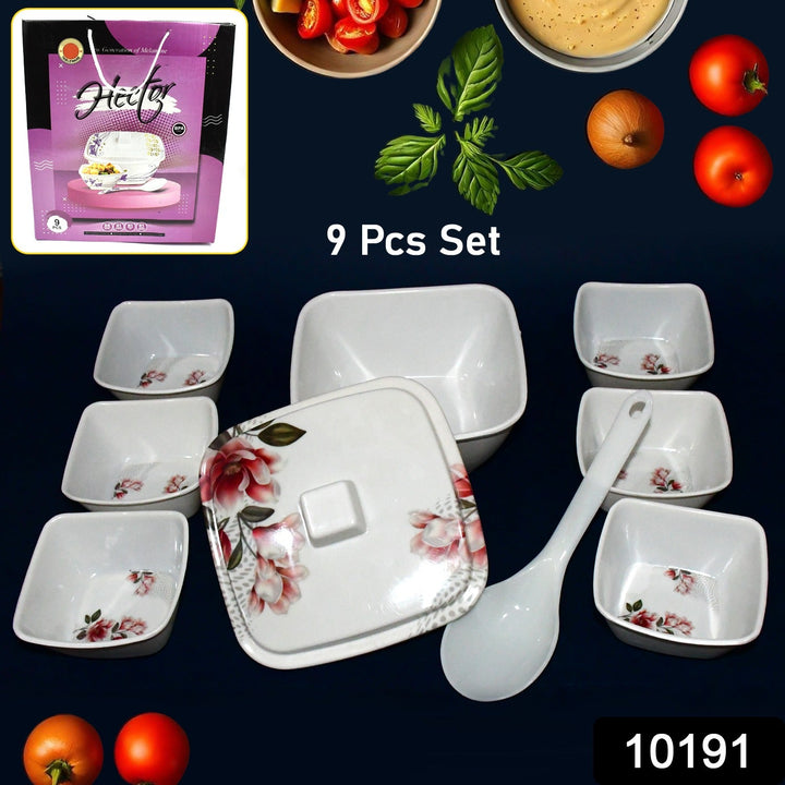 Superior eMart 9 piece dessert bowl set with floral design white bowls and serving spoon