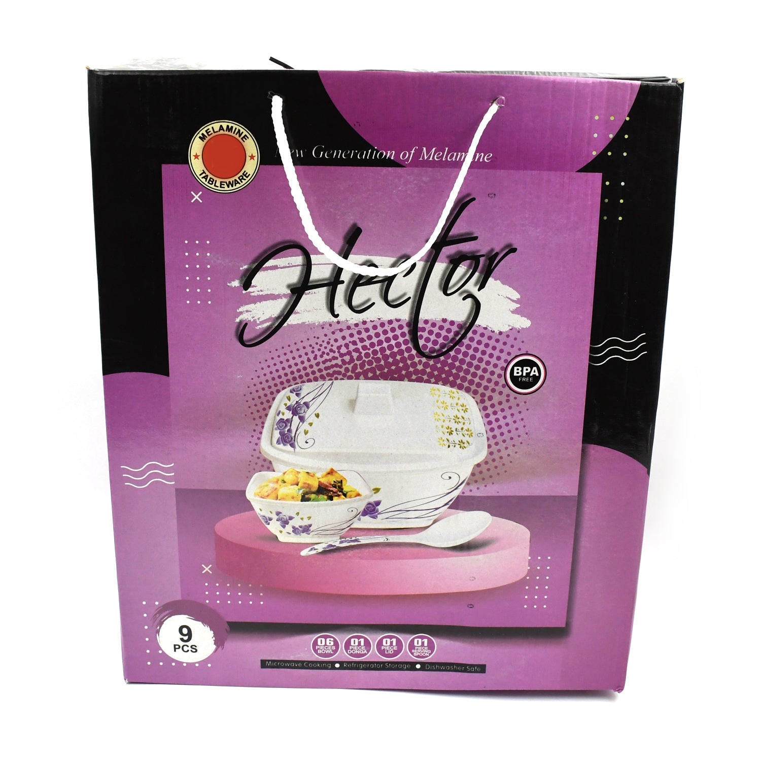 Superior eMart Hector 9 piece dessert bowl set with melamine bowls and spoons in decorative packaging