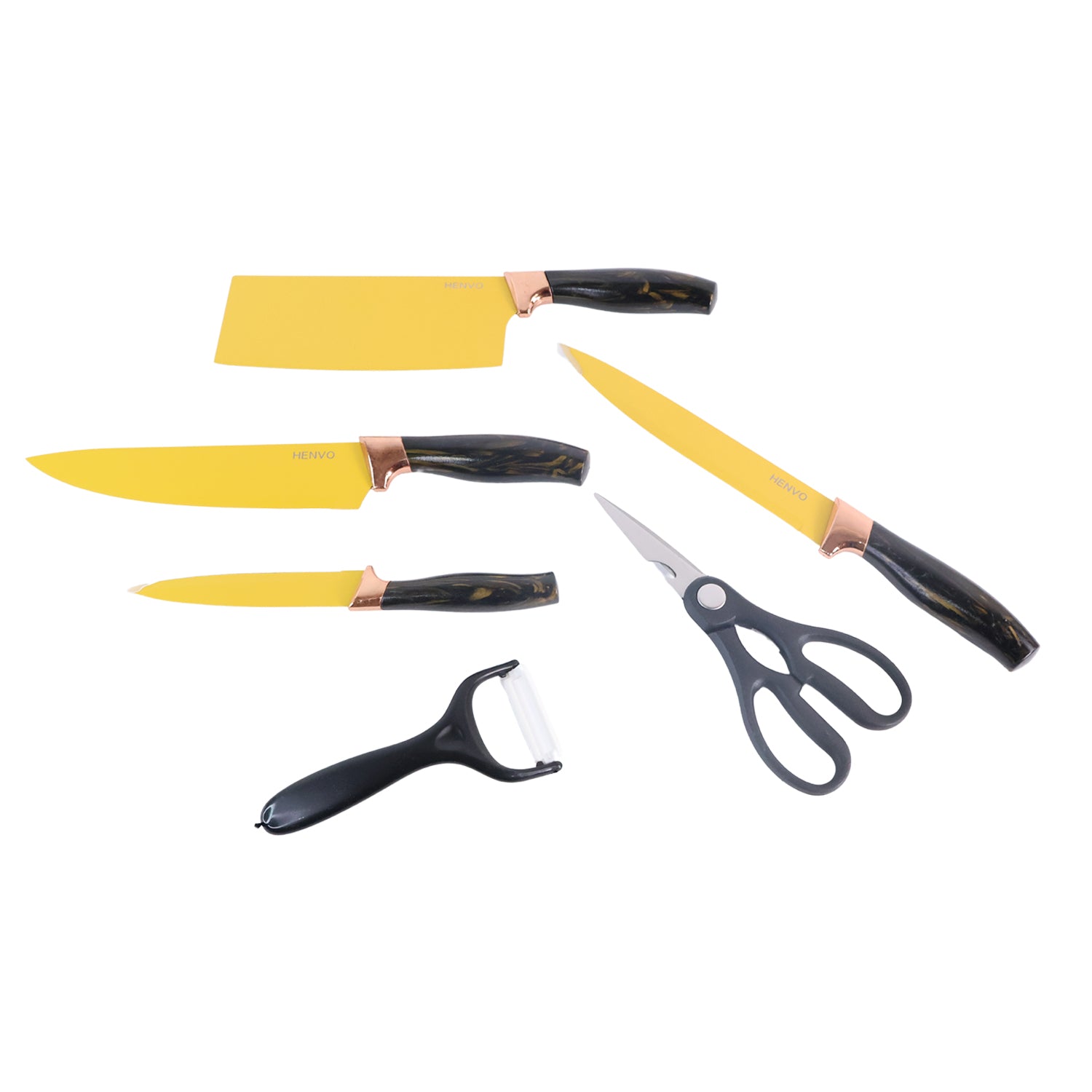 Superior eMart professional kitchen knife set with colorful blades and ergonomic handles for chefs