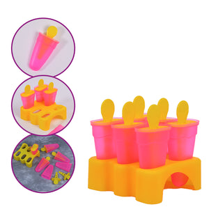 Colorful homemade kulfi maker set with six molds and spoons for easy dessert preparation