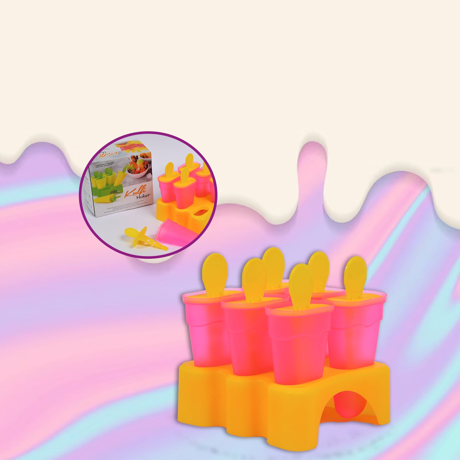 Bright pink homemade kulfi maker set with popsicle molds and holders for delicious frozen treats