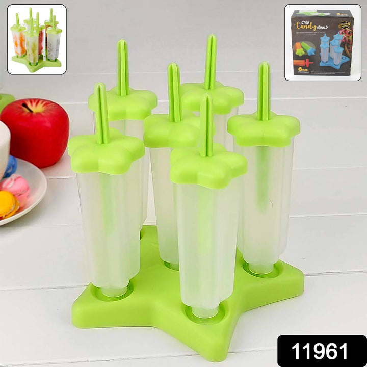 Superior eMart homemade popsicle molds with lids in green on star-shaped base for frozen treats