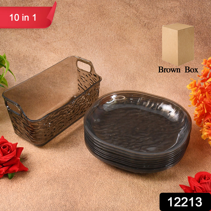 Superior eMart household plates set 10 pieces in black with a matching rectangular basket