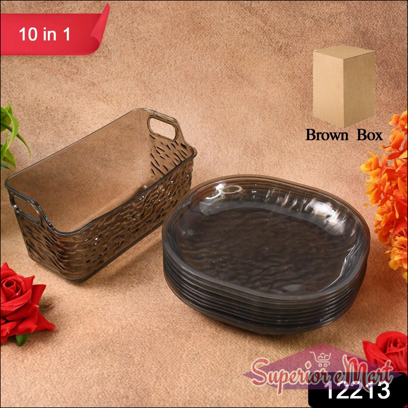 Household Plates Set 10 Pieces with Basket - Superior eMart
