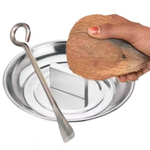 Coconut breaker/Cracker Tray and Peeler Rod (Set of 2)