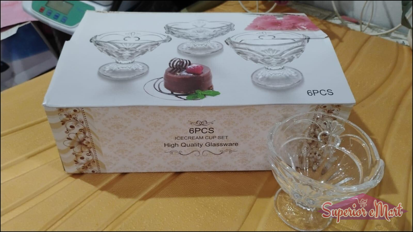 6PCS ice cream cup set featuring elegant glassware for serving desserts and ice cream