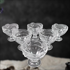 Set of six elegant glass ice cream cup set with floral design for serving desserts