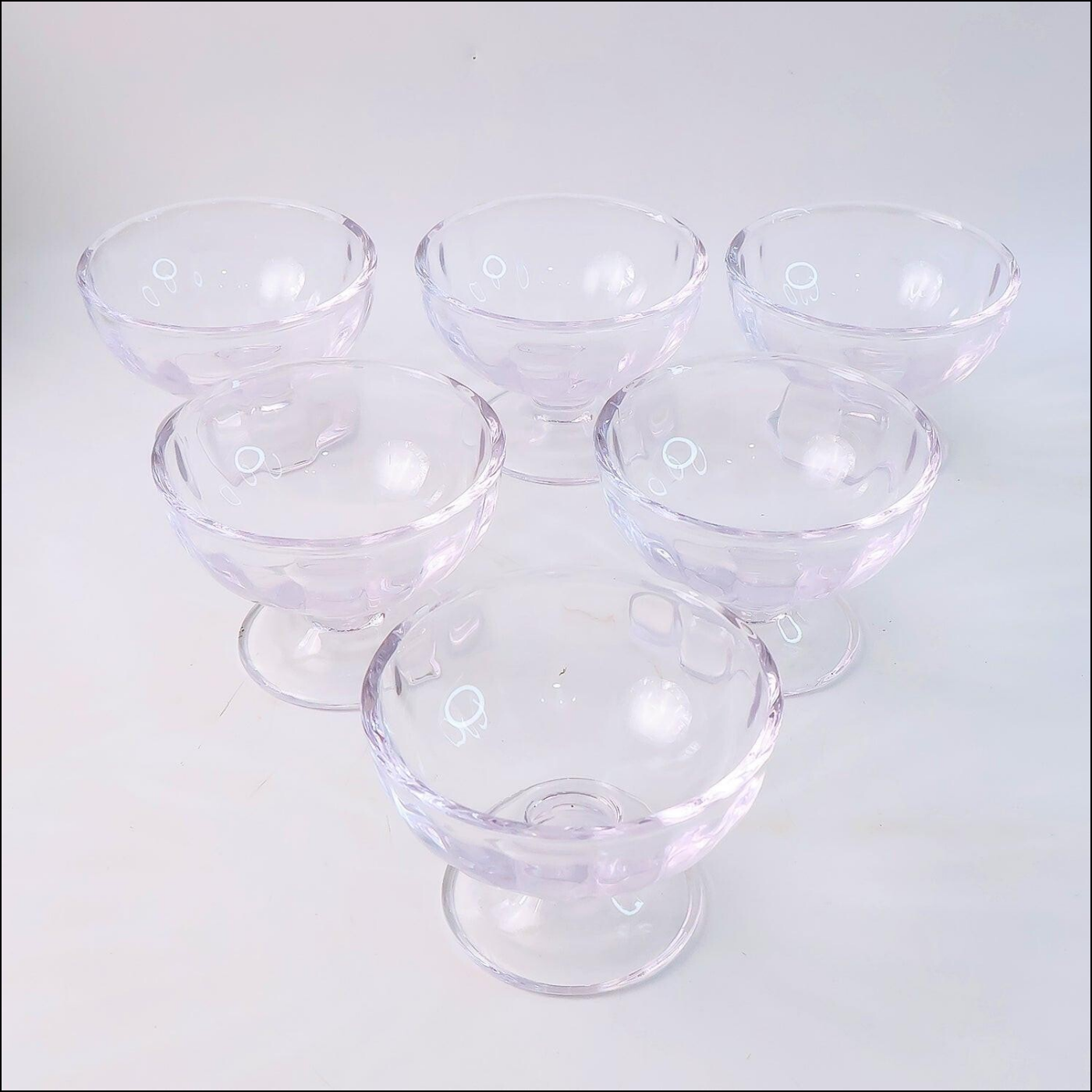 Set of six clear glass ice cream dessert bowls with elegant design for serving desserts
