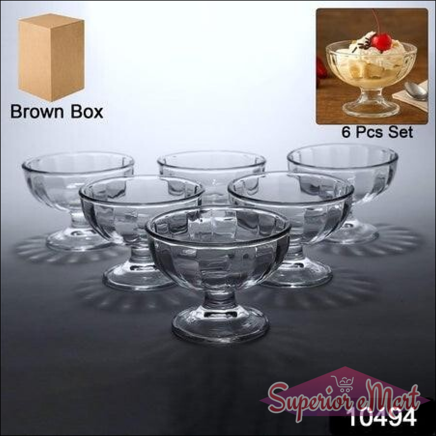 Superior eMart ice cream dessert bowl set featuring six stylish glass bowls for serving desserts
