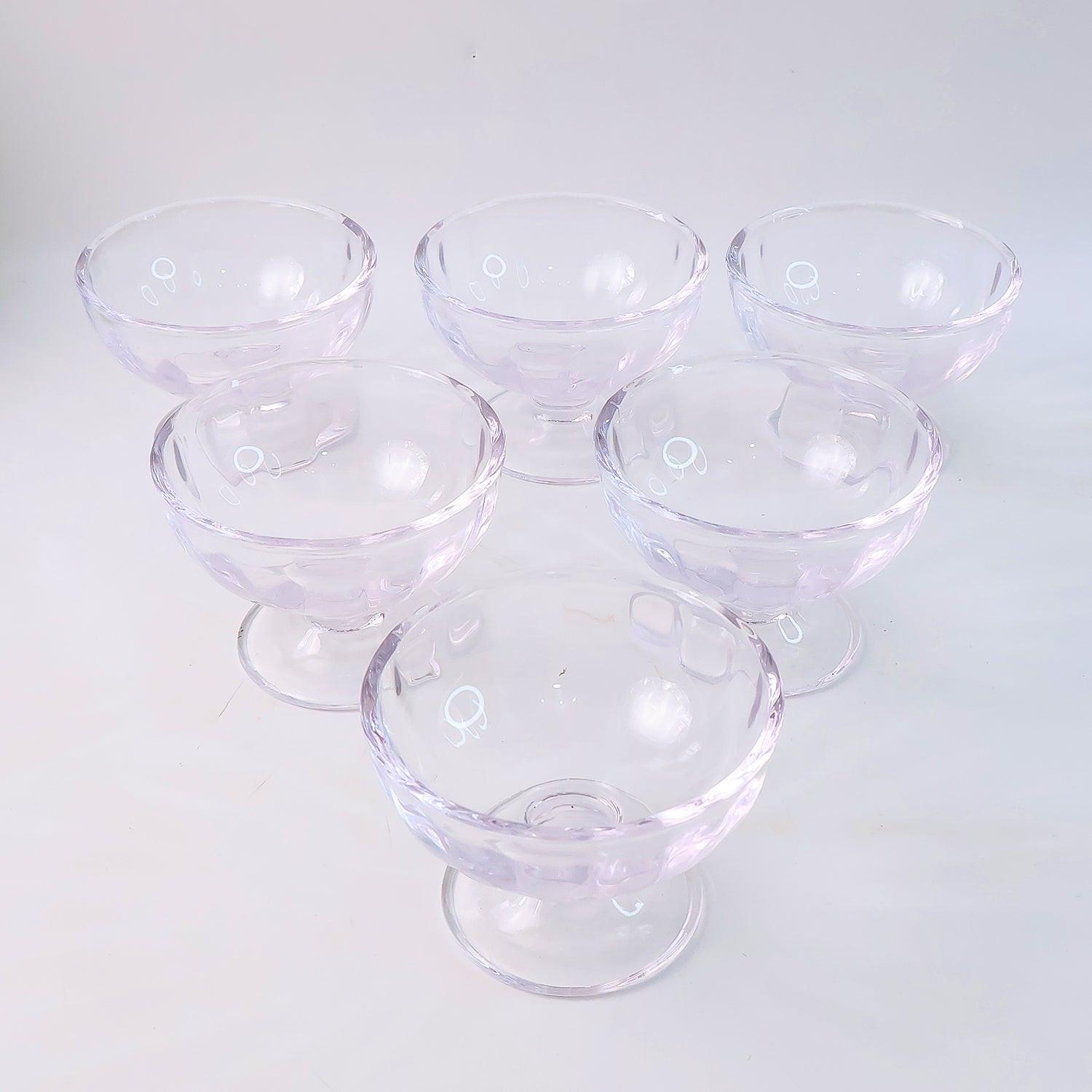 Set of six clear glass ice cream dessert bowls with elegant design for serving desserts