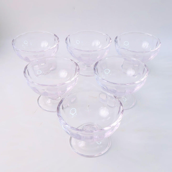 Set of six clear glass ice cream dessert bowls with elegant design for serving desserts