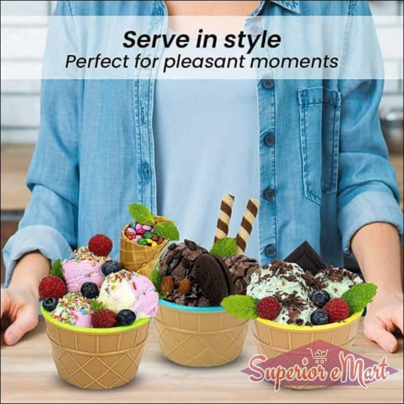 Ice-Cream / Waffle Spoon Bowel Cup Set  With Spoon 6 Pc Random Color - Superior eMart