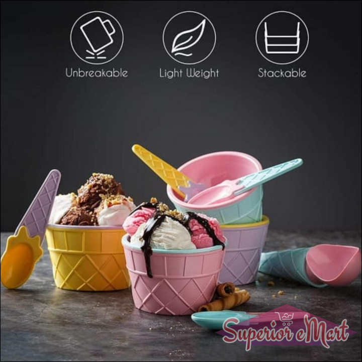 Ice-Cream / Waffle Spoon Bowel Cup Set  With Spoon 6 Pc Random Color - Superior eMart