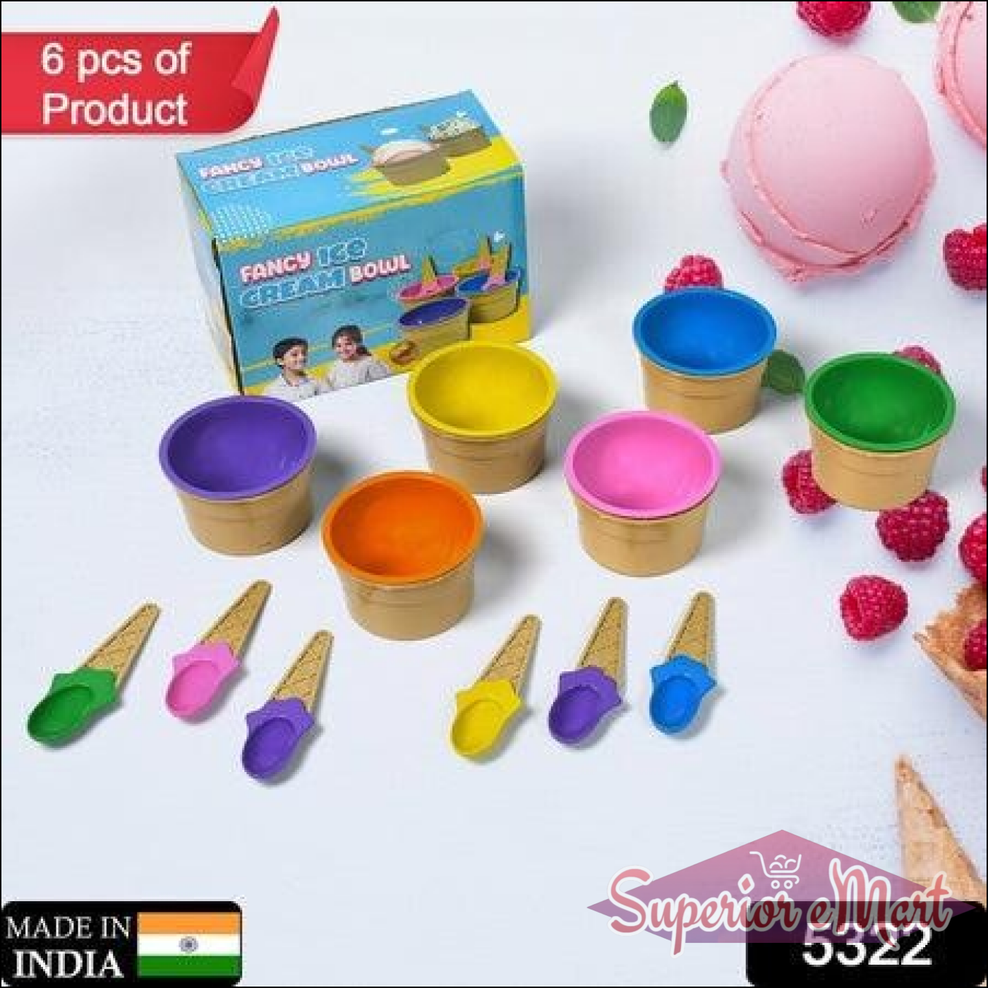 Ice-Cream / Waffle Spoon Bowel Cup Set  With Spoon 6 Pc Random Color - Superior eMart