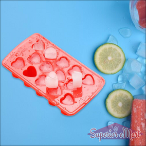 Red ice cube tray set with heart-shaped molds, perfect for making fun ice cubes for drinks