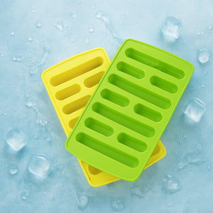 Bright green and yellow ice cube tray set for easy ice making in home kitchens