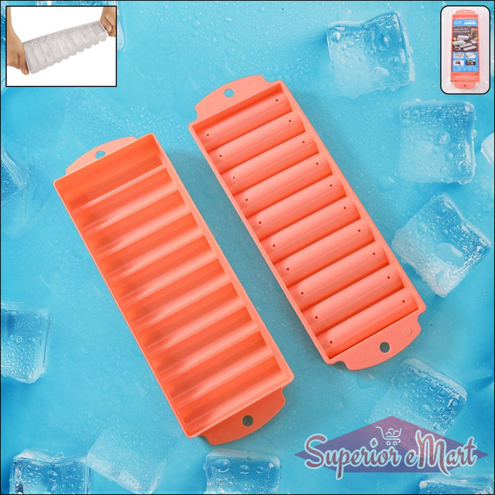 Compact ice stick tray in orange color with 10 slots for making ice sticks easily