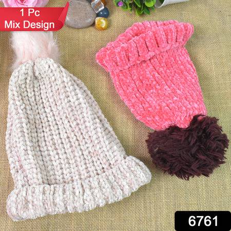 Soft Winter Cap Woolen Inside Fur Beanie Cap (1 Pc  Mix Design  Color) - Superior eMart