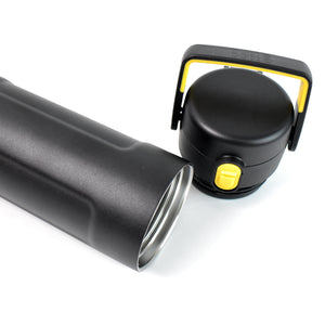Superior eMart black insulated water bottle with yellow-accented detachable lid and handle