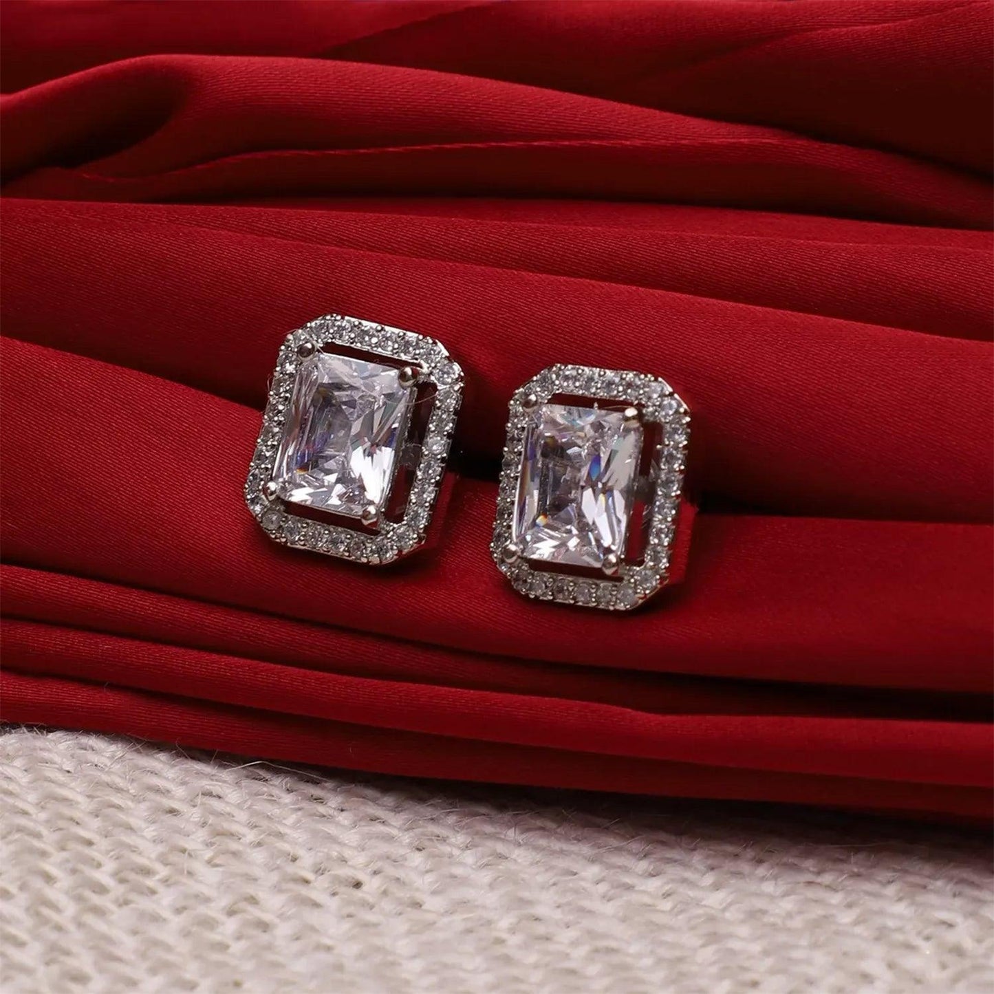 Superior eMart interchangeable diamond earrings with elegant rectangular design and sparkling embellishments