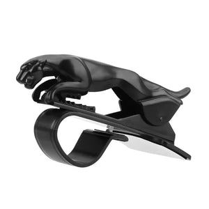 Jaguar leopard car phone holder in sleek black design for secure device placement