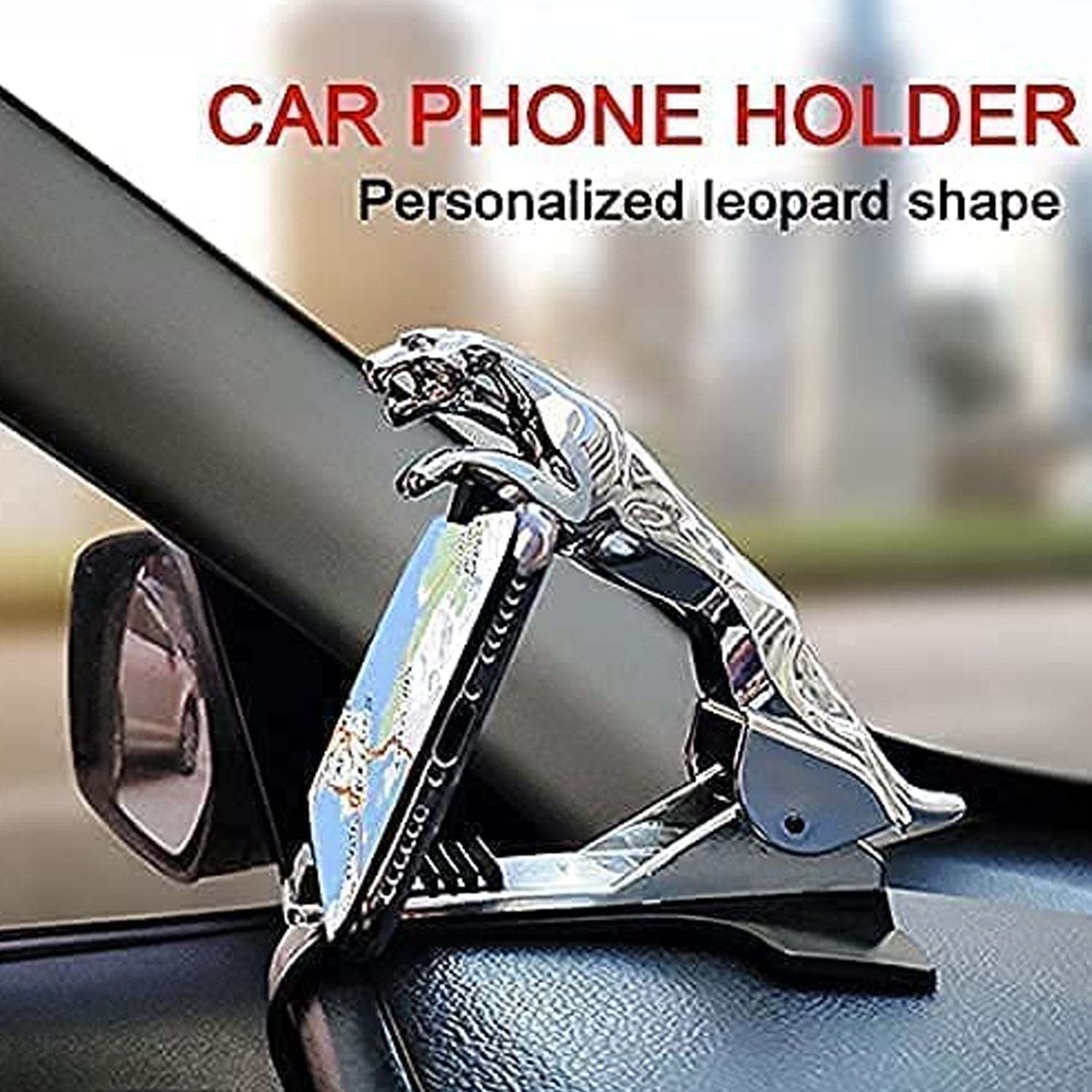 Jaguar leopard car phone holder in a sleek design for easy access while driving