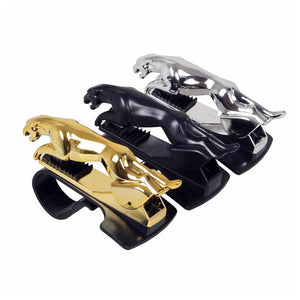 Jaguar leopard car phone holder in gold, silver, and black finishes for stylish mobile access in vehicles