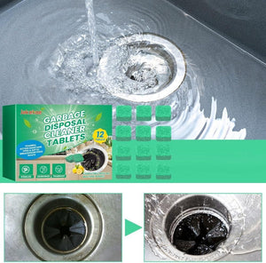 Sink cleaner deodorizer tablets pack with 12 lemon-scented cleaner tablets for fresh garbage disposal