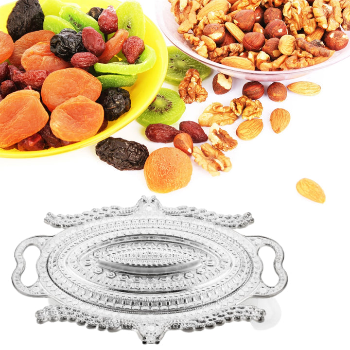 Elegant plastic dry fruit tray with decorative design, perfect for serving nuts and dried fruits