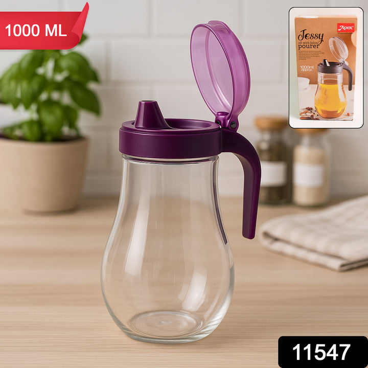 Superior eMart Oil And Juice Pourer Dispenser with purple lid and handle 1000 ML capacity