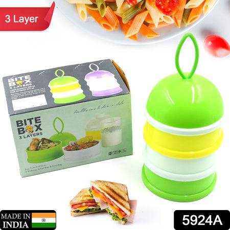 5924a  3 Layer Lunch Box Unique Design Bite Lunch Box With Liquid  Food Container Lunch Box (Green) - Superior eMart