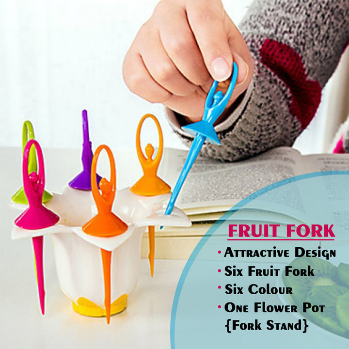 Dancing Doll Fruit Cutlery With Stand Set Of 6.